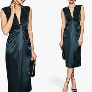 NWT Reiss Livvy Velvet Satin Teal Dress US 6 UK10